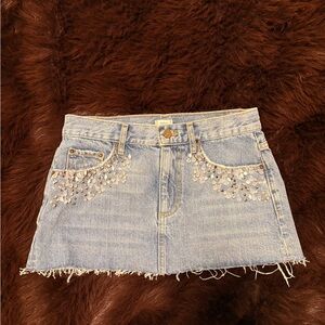BDG Denim Mini Skirt with Beaded Details